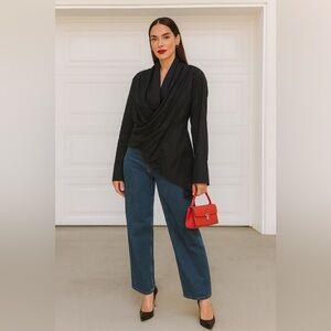Jarbo Draped Black blouse/Jacket asymmetrical – Size 38 US 6 (100% Cotton)
